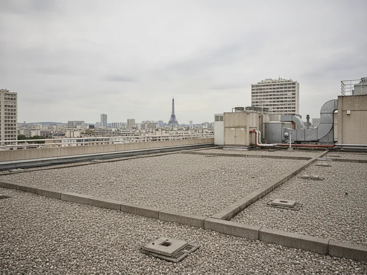 Toiture-terrasse d'une tour résidentielle du 15e arrondissement avant installation du dry-cooler