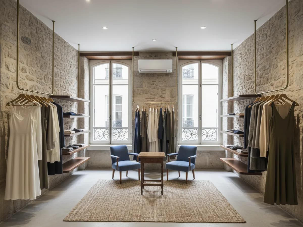 Boutique parisienne élégante climatisée sans équipement visible